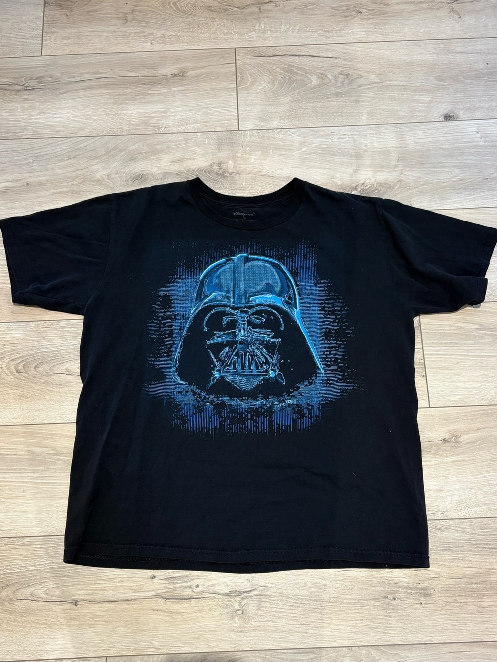 Disney Store Black T-Shirt with Neon Blue Darth Vader Graphic Star Wars